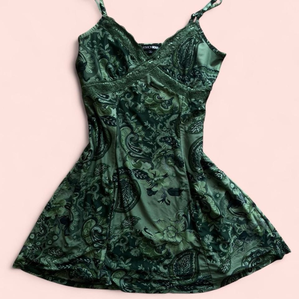 Fashion Nova Green Babydoll Mini Dress Spaghetti Strap
